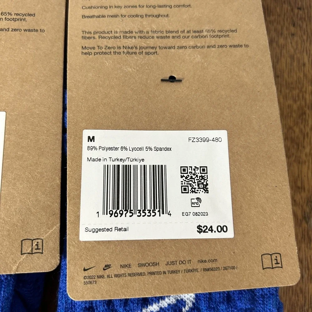 Nike Mens Size M (6-8) Unicorn Dri Fit ADV Blue Cushioned Crew Socks
